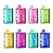 A collection of eight VOZOL Rave 40000 disposable vapes in vibrant colors including blue, pink, light pink, green, yellow, purple, teal, and royal blue, each featuring the VOZOL brand name.