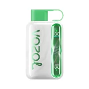 Close-up of a Vozol Star 40000 Watermelon Ice vape device featuring a green and white design with dynamic display indicators.