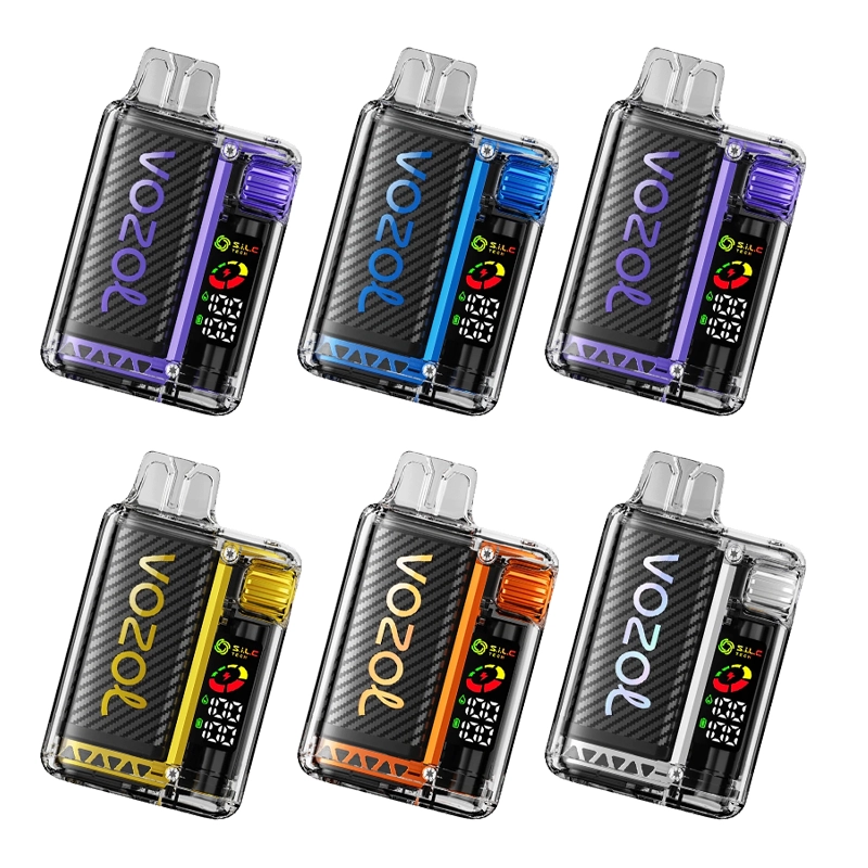 Vozol Vista 20000 Puff Vapes in Various Flavors Array of six Vozol Vista vape devices with colorful accents, showcasing the brand logo and 20000 puffs capacity.